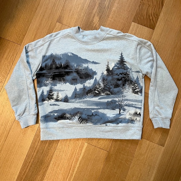 Northern Reflections Painterly Winter Scene Graphic Sweatshirt - Picture 5 of 11
